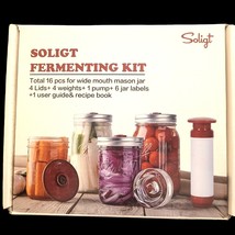 SOLIGT Fermenting Kit 10-pc for Wide Mouth Mason Jars Lids Weights Pump Labels - £22.68 GBP