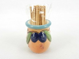 Porcelain Toothpick Holder w/Fancy Picks, Mini Vase, Plums &amp; Leaves, #TP... - £11.52 GBP