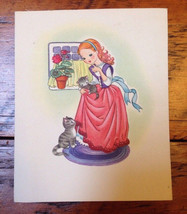 Vtg 1940s Brownie Colonial Girl Dress Kitties Kittens Cats Blank Greetin... - £19.54 GBP