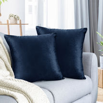 Navy Blue 18&quot;x18&quot; Throw Pillow Covers Set 2 Sofa Velvet Cushion Cases - £21.22 GBP