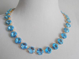 Aquamarine Swarovski Necklace / Crystal Blue Rivoli Choker / Wedding Jewelry / G - £77.35 GBP