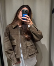 ZARA BNWT 2025. KHAKI SUEDE LEATHER BOMBER JACKET COAT. 8073/253/505 - $230.01