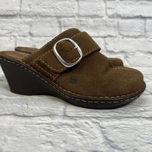 Born Brown Suede Leather Wedge Mules Clogs Womens EUR 39 US 8 M Slip On - £19.51 GBP