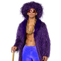 Pimp Costume Faux Fur Coat Metallic Long Sleeves Oversized Hat Purple 6200 - £83.54 GBP