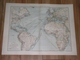 1896 Original Antique Map Of Atlantic Oc EAN Transportation Ship Routes Europe - £24.42 GBP