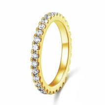 Eternity Ring Created Diamond 925 Silver 14k Yellow Gold Plated Wedding Band - £35.27 GBP