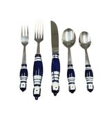 Rosenthal 5 pc Grill Blue Place Setting Stainless Porcelain Flatware Sil... - $119.99