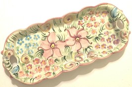 MONET Retired Portugal Ponta 1090 Hand Painted Floral Green Pink Ceramic... - $49.83