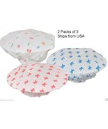 6 Printed Shower Caps Reusable Random Designs and Colors Elastic Waterproof - $12.04 CAD