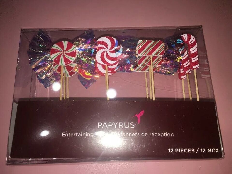 Papyrus 12-Piece Entertaining Picks (Wrapped Candy / Candy Cane)NEW-SHIP... - $36.51