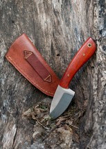 Drop Point Skinner 7&quot; OA Knife Red Mahogany Handle Rugged Sharp + Leathe... - £11.91 GBP