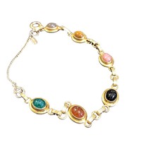 Sarah Coventry 6 Colorful Natural Stones 7 inch Bracelet Gold Tone - £31.72 GBP