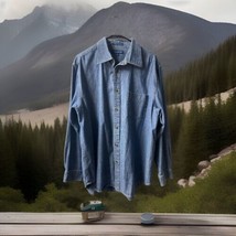 John Ashford Button Up Denim Shirt Mens Large Heavy Cotton Blue Jean Vintage - £14.63 GBP