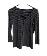 Old Navy  Shirt Women Size M Black Striped Long Sleeve V Neck Tied Soft ... - $11.48