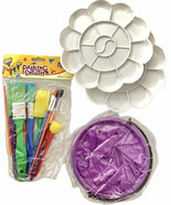 Kids Paint Brushes Set Tempera Paint Party w/ 2 Plate, Brushes and Purpl... - $21.66 CAD