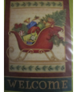 Holiday Sleigh Welcome Two Sided Christmas House Flag Evergreen 29 x 43 ... - £19.74 GBP