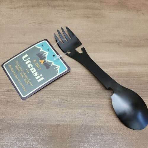 Camping Utensil 5-in-1 Fork, Spoon, Knife, Bottle and Can Opener Hiking ... - $3.96