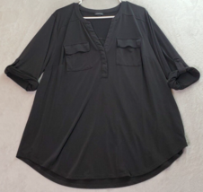 Torrid Blouse Top Women Size 2 Black Polyester Long Sleeve Pockets V Nec... - £16.85 GBP