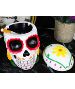 Day of The Dead White Tribal Tattoo Sunflowers Sugar Skull Ashtray Box F... - €19,06 EUR