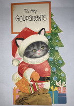 Vintage American Greetings Godparents Christmas Greeting Card Cat Kitten - $5.88