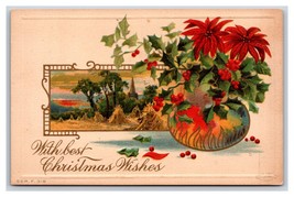 Agrifoglio Poinsettie Best Natale Auguri Goffrato Unp Non Usato DB Cartolina R10 - £2.95 GBP