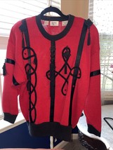 Vintage 80s Bonnie and Bill Tassle Embroidered Sweater Red Women&#39;s Size Medium - £11.95 GBP