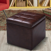 16&quot; Cube Ottoman Pouffe Storage Box Lounge Seat Footstools with Hinge Top Brown - £102.53 GBP