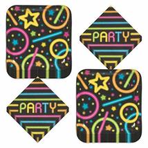 HOME &amp; HOOPLA Neon Glow Party Paper Dinner Plates and Lunch Napkins (Serves 16) - £12.15 GBP