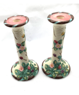 Pair of Haldon Group Candlestick Candle Holder Basketweave Berry 1988 - £47.06 GBP