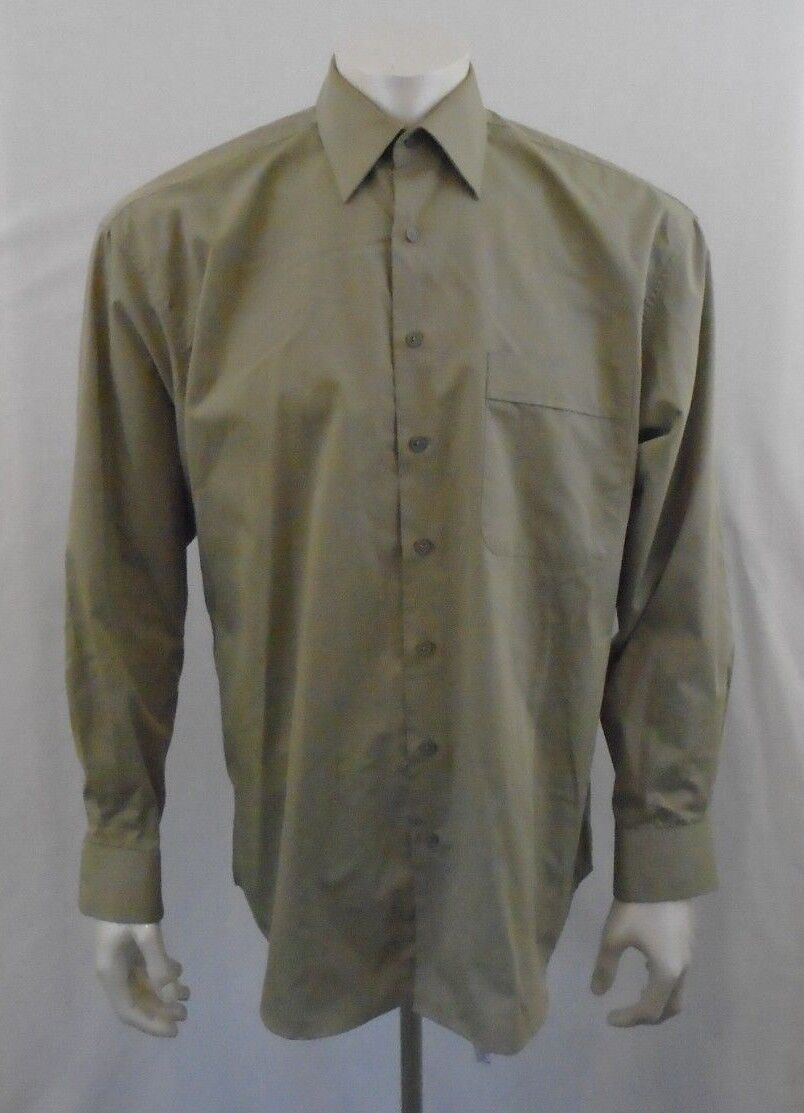 Hal Huber Single Needle Tailoring Men&#39;s Beige L/S Button Down Shirt Size... - $7.92