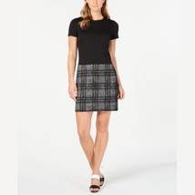 Calvin Klein Women&#39;s Black Zippered Plaid Short Sleeve Dress, Size 1 - £32.75 GBP