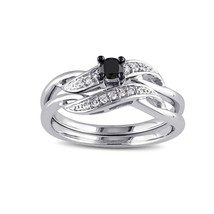 1/4Ct Schwarz, Weiß Künstlicher Diamant Silber Unendlichkeit Verlobungsr... - $142.38