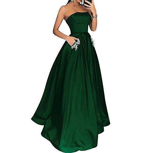 Kivary Strapless Beaded Pockets Long Formal Evening Prom Dresses Emerald Green U