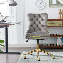 Velvet Upholstered Tufted Button Home Office Chair with Golden Metal Bas... - £102.67 GBP