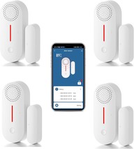 Wifi Door Sensor Alarm: Smart Door Window Sensor With 90Db Real-Time, 4Pack - £43.74 GBP