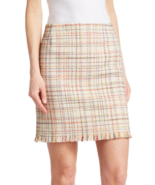 New AKRIS Cotton Blend Fringe Hem Tweed Mini Skirt 8 Ivory Cream Multi - $152.99