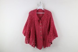 Vintage 50s 60s Streetwear Womens OSFA Hand Crochet Sweater Cape Poncho Pink - $69.25