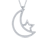 Open cz crescent moon and star necklace Women&#39;s Necklace .925 Silver 280116 - £63.45 GBP