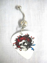 Rock And Roll Rosemary Skull W Rose Flowers Printed Guitar Pick 14G Belly Ring - £4.74 GBP