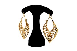 Maori Tribal Earrings,  Large Hoops, Brass Gold Earrings, Ethnic Jewelry - £15.31 GBP
