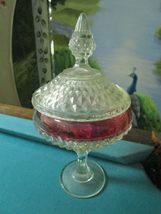 Ruby Red Kings Crown Compatible with Diamond Compote Candy Dish Indiana Glass Pr - $94.07