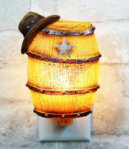 Rustic Western Star Cowboy Hat Vintage Beer Barrel Wall Plug In LED Night Light - £13.57 GBP