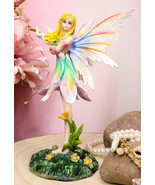 Ebros Fae Garden Meadows Blonde Fairy With Rainbow Lily Petals Dress &amp; G... - $82.00 CAD