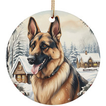 Cute German Shepherd Dog Christmas Winter Vintage Ornament Ceramic Gift Decor - £11.83 GBP