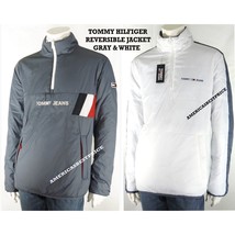 TOMMY JEANS NEW MEN&#39;S 1/2 ZIP WEAR OUT REVERSIBLE JACKET GRAY WHITE RET.... - $73.95