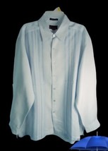 LUAU SHIRT 100% FINEST LINEN  L BUTTON LONG SLEEVE EMBROIDERY STITCH BLUE  - £12.51 GBP