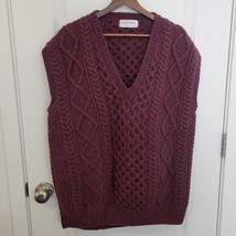 Hand Knitted Kathleen Meeham Kilcar Irish Fisherman Burgundy Sweater Vest Large - £26.70 GBP