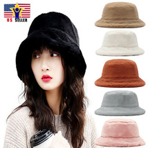 2021 Women Bucket Fur Furry Windproof Warm Solid Plush Fluffy Teddy Tone Hat Cap - £15.97 GBP