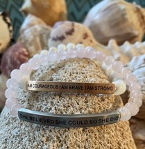 Inspirational Engraved Stainless Steel and Genuine Beaded Bracelet - £12.02 GBP