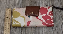 Fossil Women&#39;s Multicolor Floral Wristlet Wallet Leather Foldable Zip Bu... - £15.93 GBP